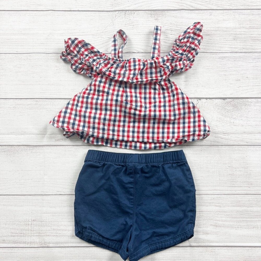 Celebrate Kids Outfit Set Red Gingham Ruffle Top Navy Shorts Two-Piece Set 3T - Picture 4 of 4